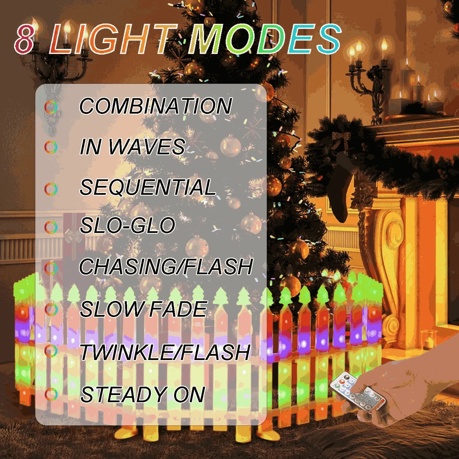 10FT 336 LED with 8 Modes, Waterproof Plastic Picket Fence Lights for Outdoor/Indoor Garden, Patio, Yard, and Landscape Christmas Tree Fence Decoration.Christmas Lights Decorative Lights.