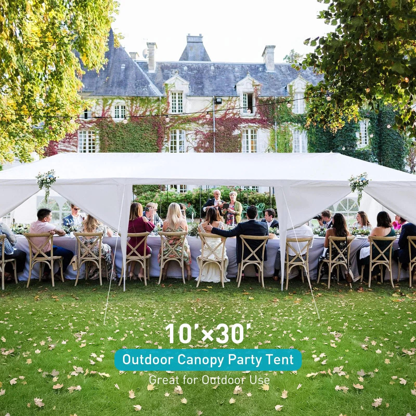 10x30 Party Tent, Outdoor Tents for Parties, White Wedding Tent, Event Tent, Large Canopy Tent with 8 Removable Sidewalls, Big Gazebo Tent for Backyard, Garden