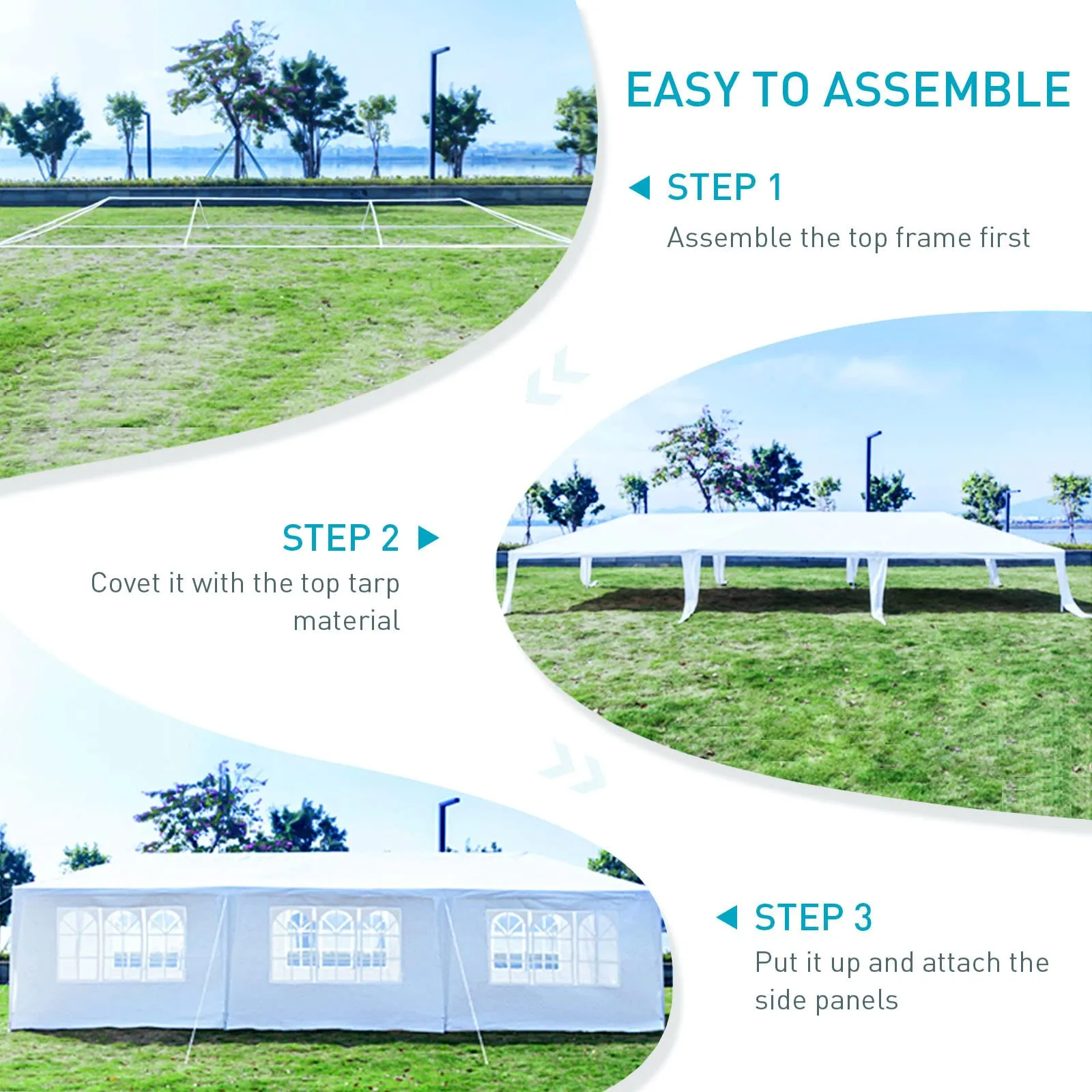 10x30 Party Tent, Outdoor Tents for Parties, White Wedding Tent, Event Tent, Large Canopy Tent with 8 Removable Sidewalls, Big Gazebo Tent for Backyard, Garden