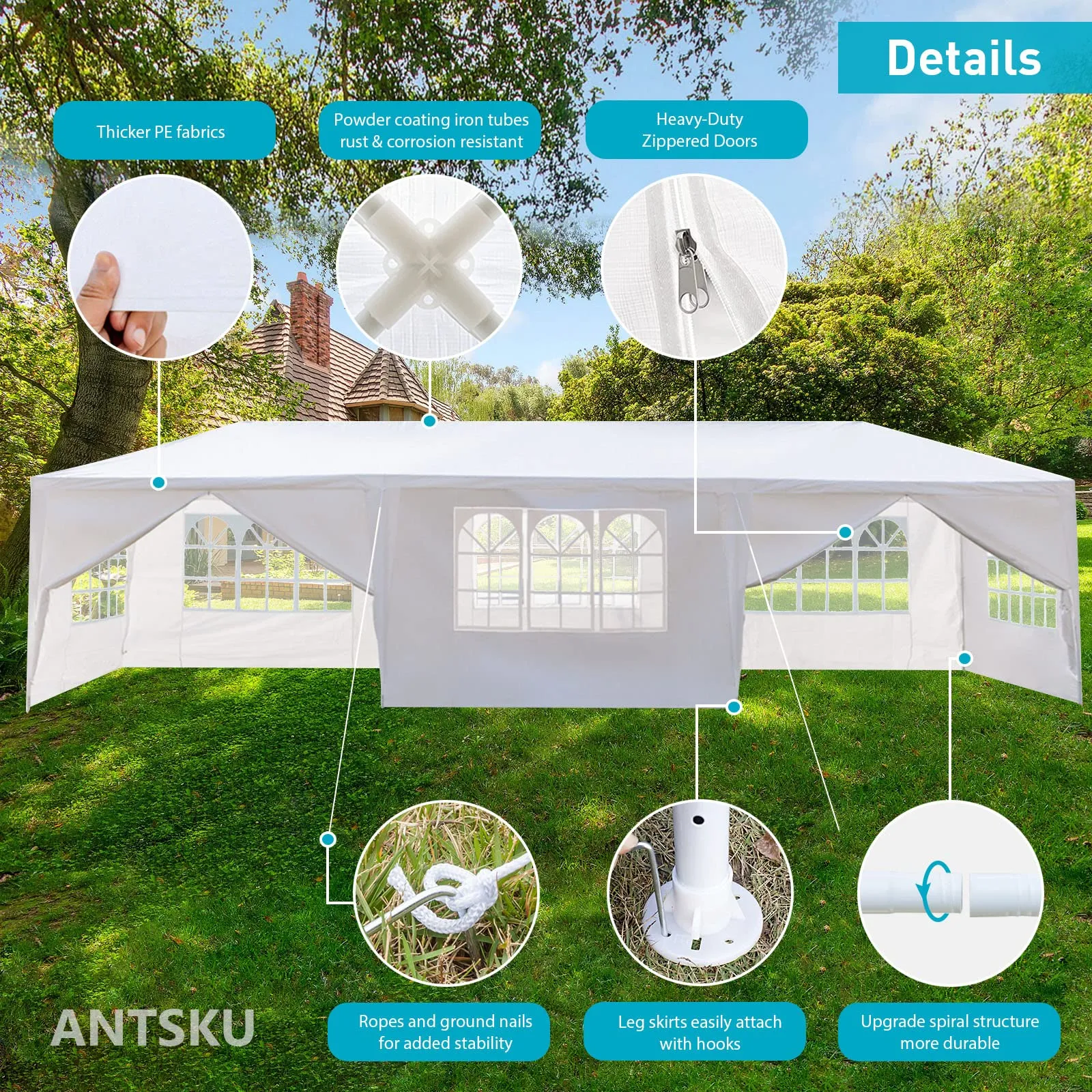 10x30 Party Tent, Outdoor Tents for Parties, White Wedding Tent, Event Tent, Large Canopy Tent with 8 Removable Sidewalls, Big Gazebo Tent for Backyard, Garden