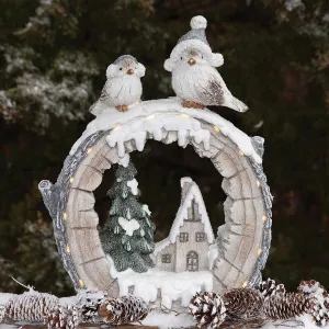 17" Christmas Home LED Scene Figurine with Birds