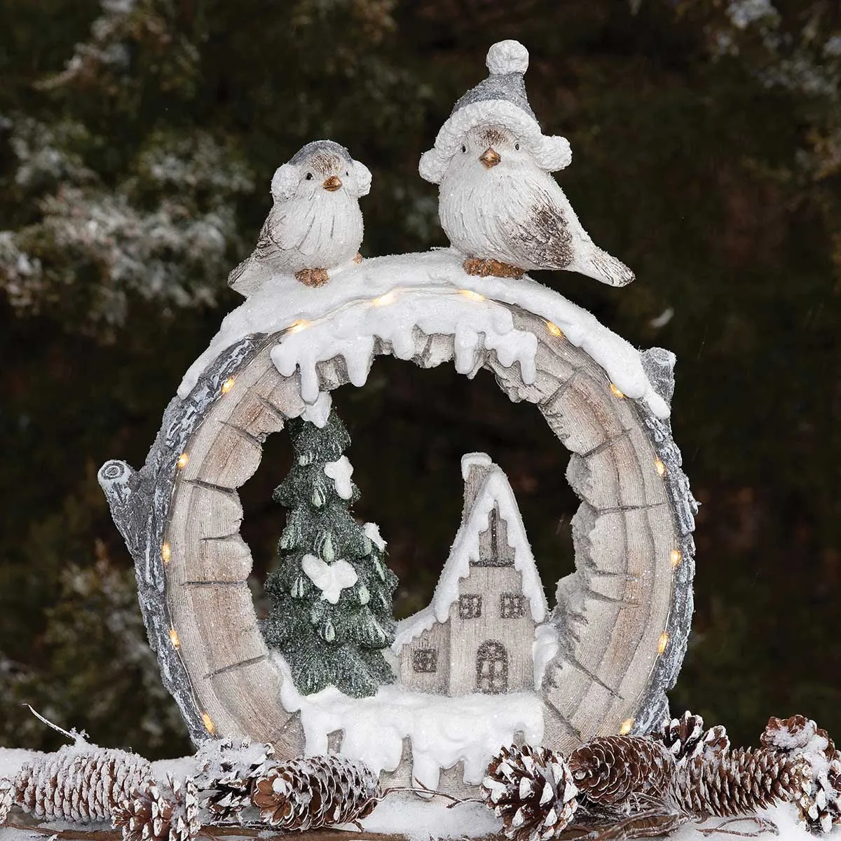 17" Christmas Home LED Scene Figurine with Birds