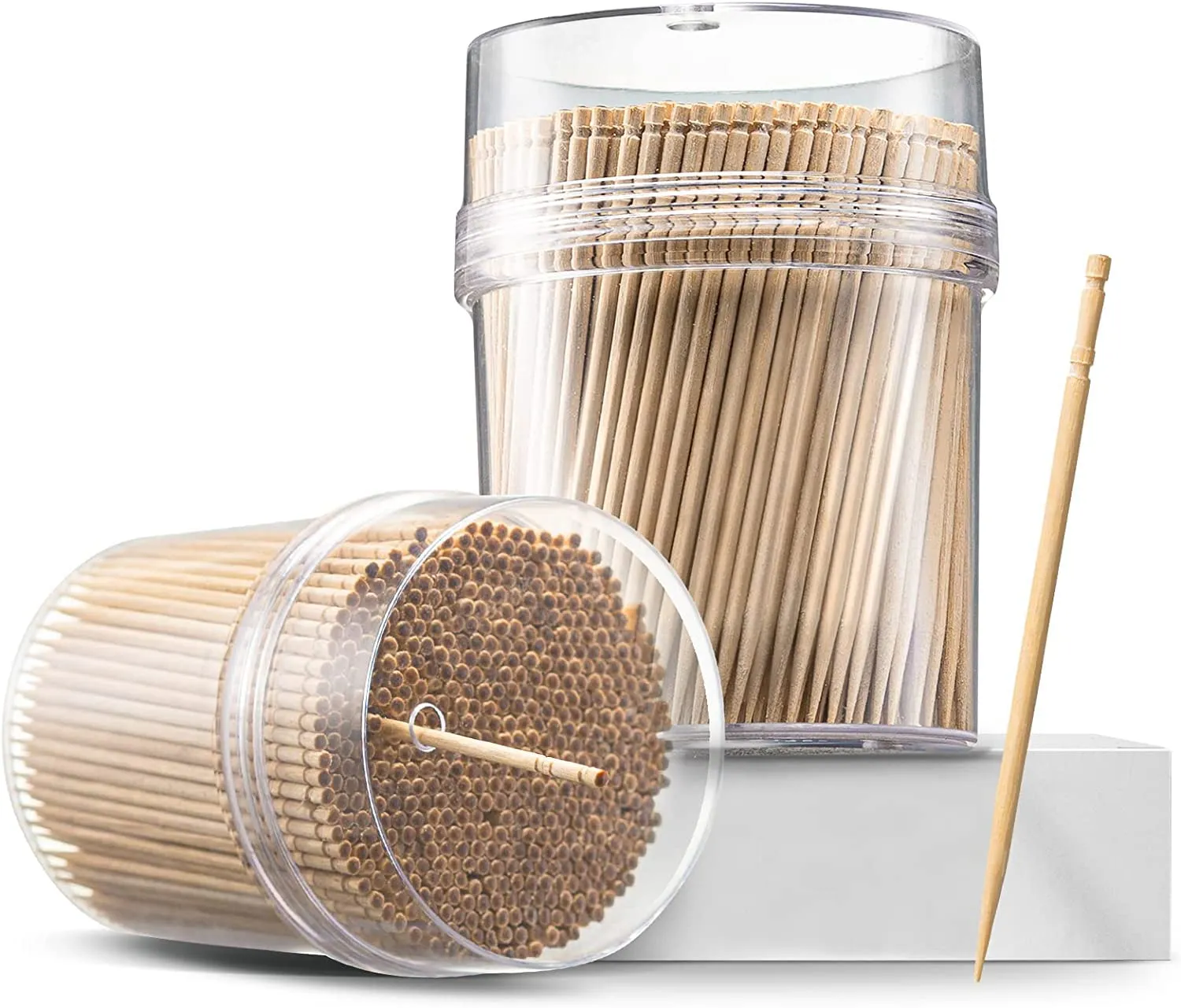 2000ct Wooden Toothpicks   Reusable Toothpick Holder Container, Light Wood