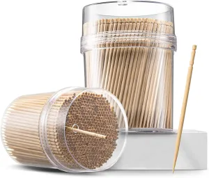 2000ct Wooden Toothpicks   Reusable Toothpick Holder Container, Light Wood