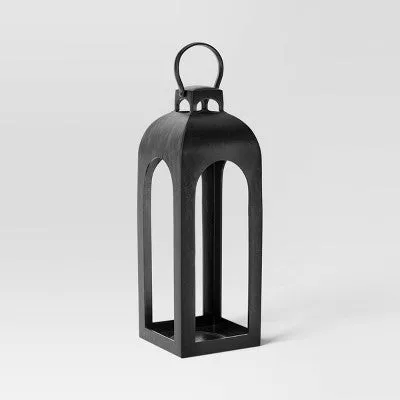 22.5"x7.7" Pillar Cast Aluminum Outdoor Lantern Candle Holder Black - Threshold