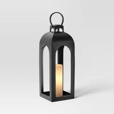 22.5"x7.7" Pillar Cast Aluminum Outdoor Lantern Candle Holder Black - Threshold