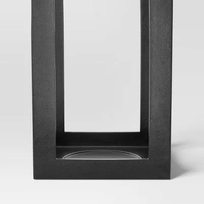 22.5"x7.7" Pillar Cast Aluminum Outdoor Lantern Candle Holder Black - Threshold