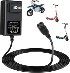 24V Electric Scooter Charger for Razor E300 E200 E150 E125 E100 MX350 Dirt Bike Pocket Mod Sports Mod Dirt Quad Motorcycle Razor Scooter Charger 3-Prong Inline Female Electric Battery Power Cord