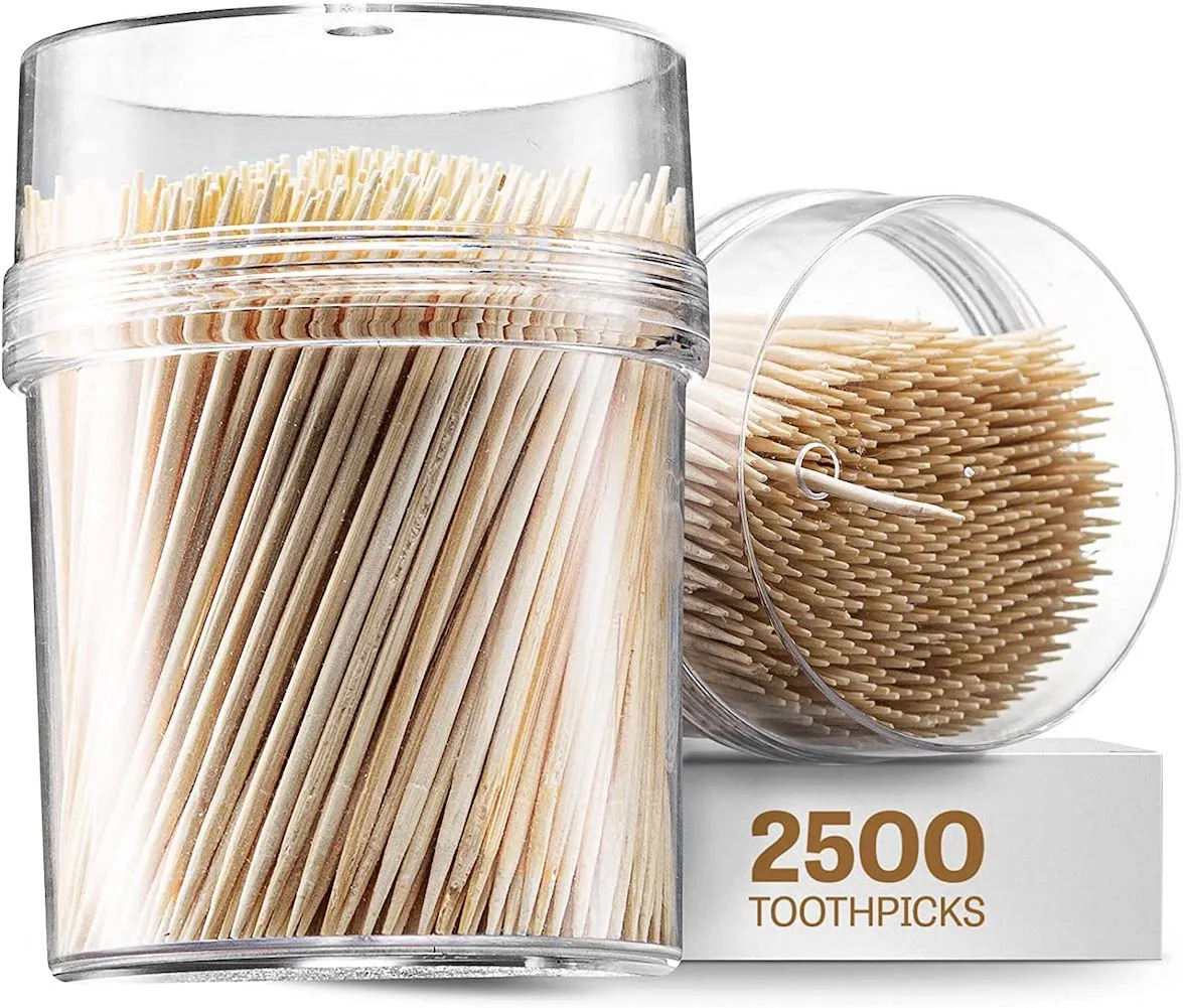 2500ct Wooden Toothpicks   Reusable Toothpick Container, Light Wood - Sturdy