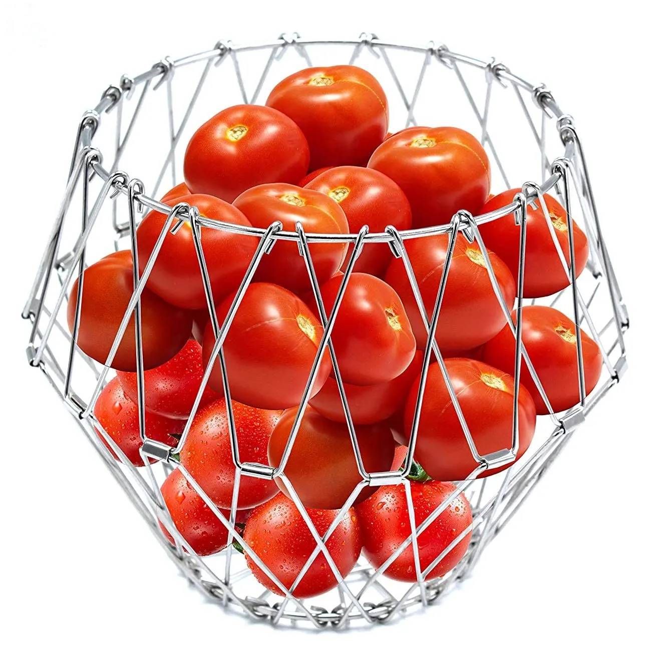 3040 Multipurpose Fruit Basket Stainless Steel Wire Bowl Foldable Basket for Vegetable  /  Fruits  /  Dining