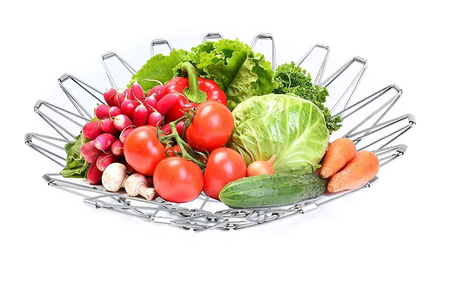 3040 Multipurpose Fruit Basket Stainless Steel Wire Bowl Foldable Basket for Vegetable  /  Fruits  /  Dining