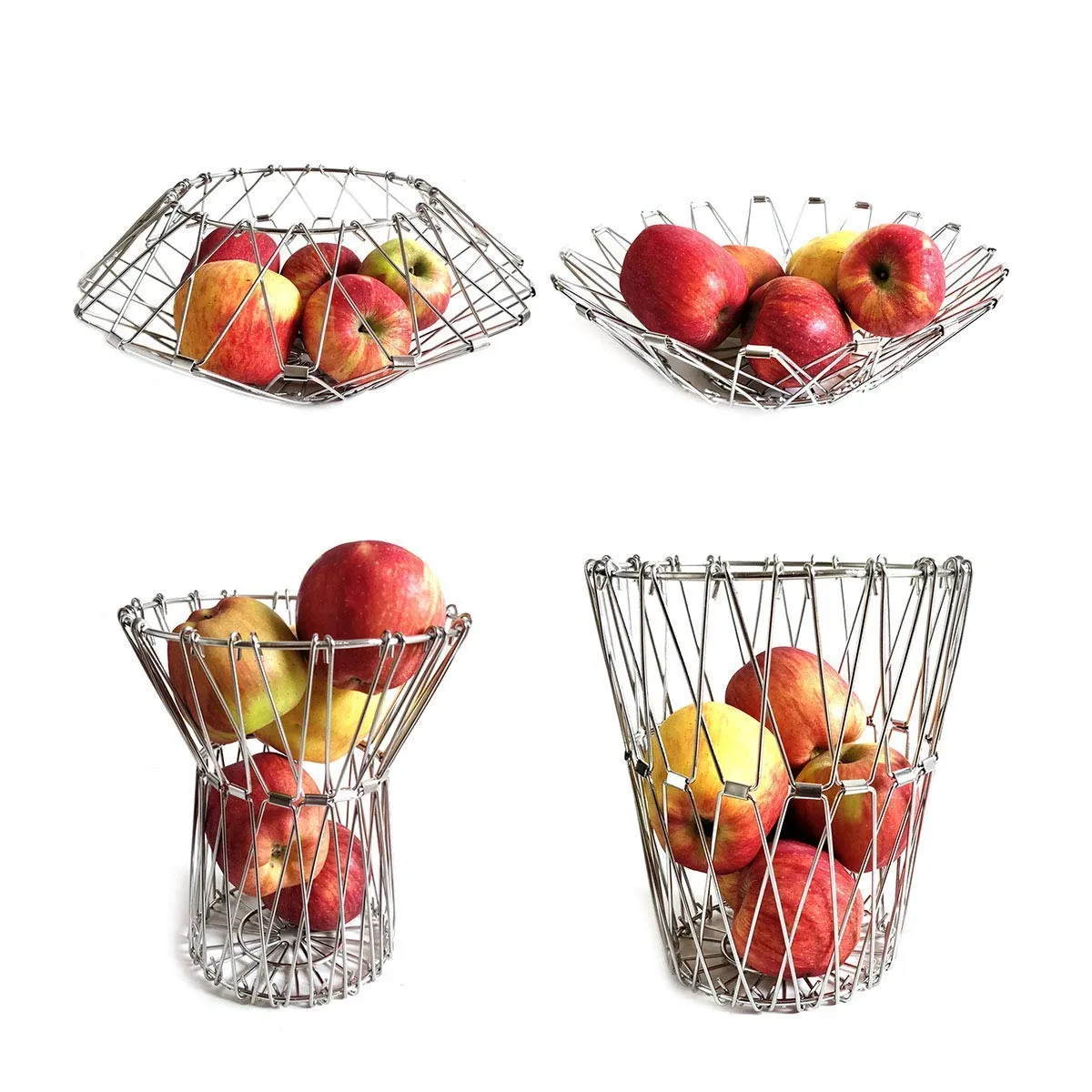 3040 Multipurpose Fruit Basket Stainless Steel Wire Bowl Foldable Basket for Vegetable  /  Fruits  /  Dining