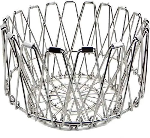 3040 Multipurpose Fruit Basket Stainless Steel Wire Bowl Foldable Basket for Vegetable  /  Fruits  /  Dining