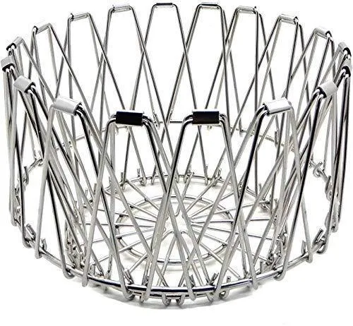 3040 Multipurpose Fruit Basket Stainless Steel Wire Bowl Foldable Basket for Vegetable  /  Fruits  /  Dining