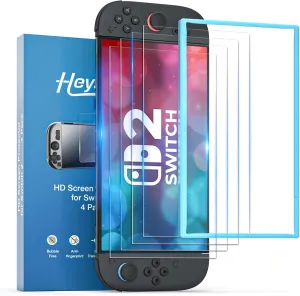 4 Pack Screen Protector for Nintendo Switch 2-Tempered Glass,Zero Bubble Install,Transparent HD Clear,Anti-Scratch,Non-Stick Fingerprint,Nintendo Switch 2 Skin Equipped with Installation Tools