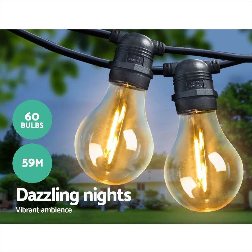 59m Festoon String Lights LED Outdoor Wedding Party Garden Decor