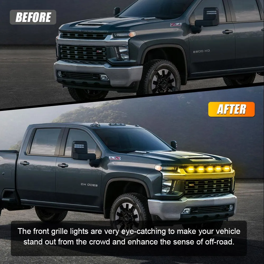 (5pcs/set)  LED Front Grille Lights Raptor Style Amber Light Universal Car Modification