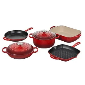 7pc Signature Cast Iron Cookware Set, Cerise