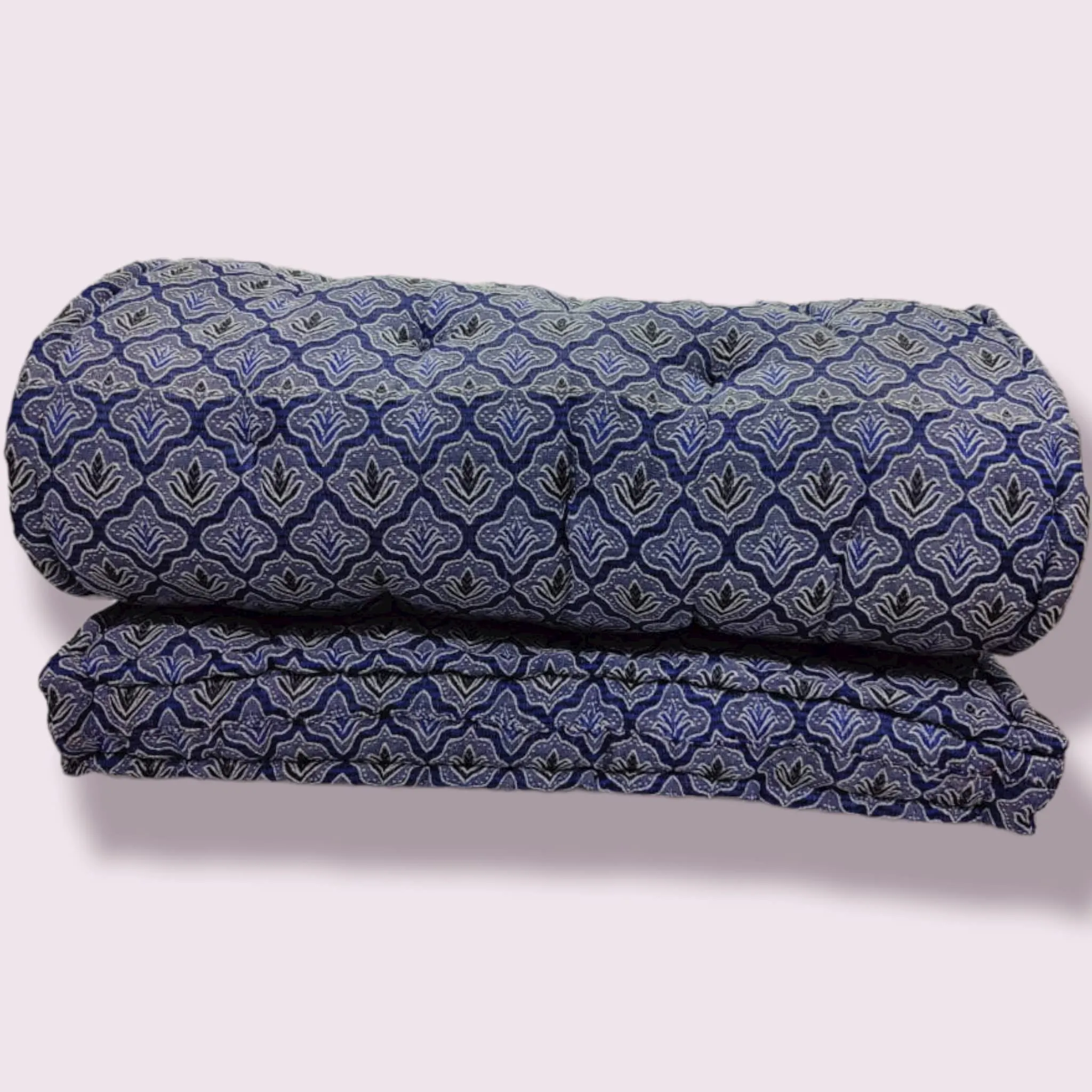 Adim's Soft Thick 5-Inch Cotton Box Mattress | Gadda Medium Firm Soft Cotton Mattress | Box Rectangle Type Single Bed Mattress (3X6 ft or 72X36X5 Inches,with one Fiber Pillow) Blue Embroidery Design