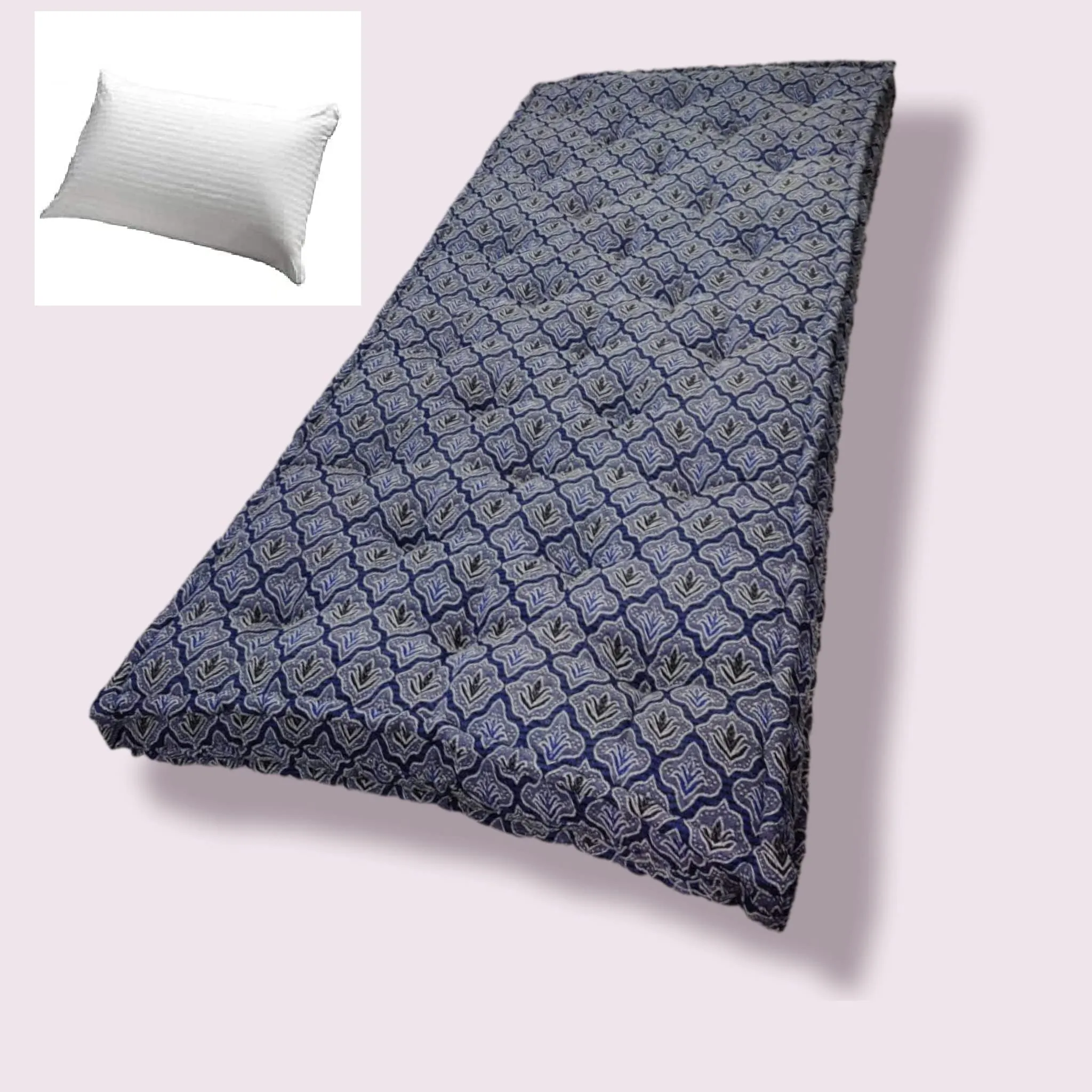 Adim's Soft Thick 5-Inch Cotton Box Mattress | Gadda Medium Firm Soft Cotton Mattress | Box Rectangle Type Single Bed Mattress (3X6 ft or 72X36X5 Inches,with one Fiber Pillow) Blue Embroidery Design