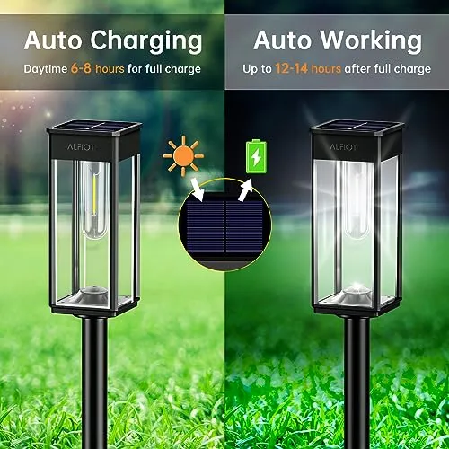 ALFIOT Solar Pathway Lights Outdoor,6 Pack Bright Solar Lights Outdoor, IP65 Waterproof Auto On/Off Solar Garden Lights Solar Powered Landscape Lighting for Yard Patio Walkway Driveway Pathway - Black
