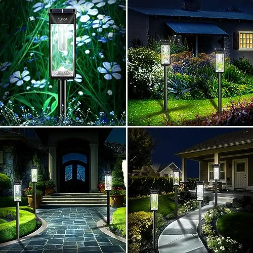ALFIOT Solar Pathway Lights Outdoor,6 Pack Bright Solar Lights Outdoor, IP65 Waterproof Auto On/Off Solar Garden Lights Solar Powered Landscape Lighting for Yard Patio Walkway Driveway Pathway - Black