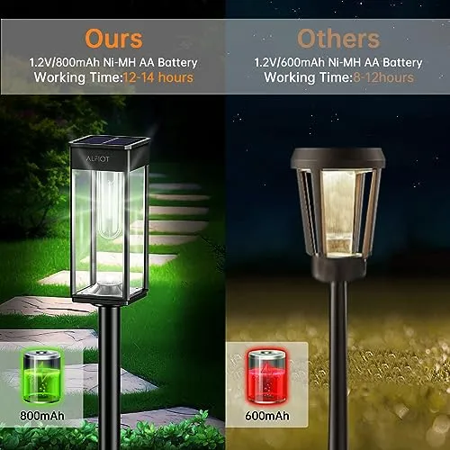 ALFIOT Solar Pathway Lights Outdoor,6 Pack Bright Solar Lights Outdoor, IP65 Waterproof Auto On/Off Solar Garden Lights Solar Powered Landscape Lighting for Yard Patio Walkway Driveway Pathway - Black