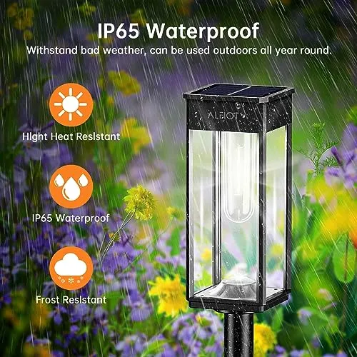 ALFIOT Solar Pathway Lights Outdoor,6 Pack Bright Solar Lights Outdoor, IP65 Waterproof Auto On/Off Solar Garden Lights Solar Powered Landscape Lighting for Yard Patio Walkway Driveway Pathway - Black