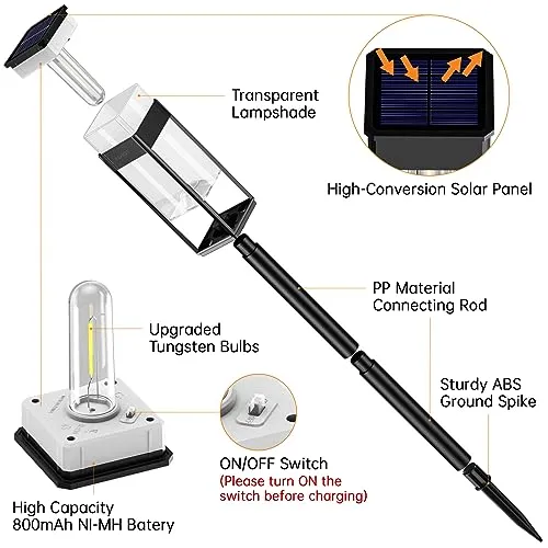 ALFIOT Solar Pathway Lights Outdoor,6 Pack Bright Solar Lights Outdoor, IP65 Waterproof Auto On/Off Solar Garden Lights Solar Powered Landscape Lighting for Yard Patio Walkway Driveway Pathway - Black