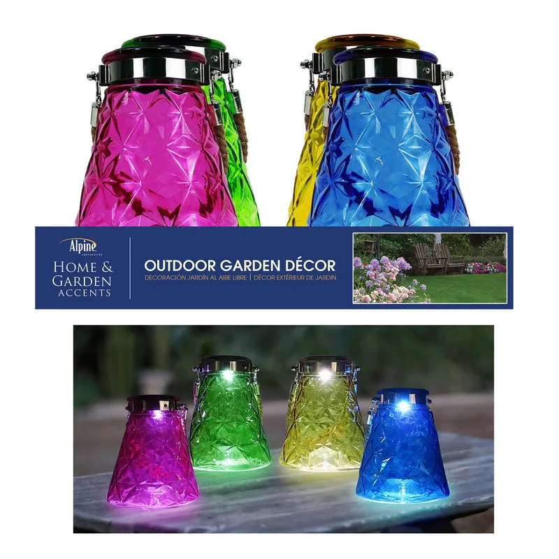Alpine 7 in. Solar Power Glass Solar Textured Wasp Trap with LED Lights Assorted Solar Hanging Lante