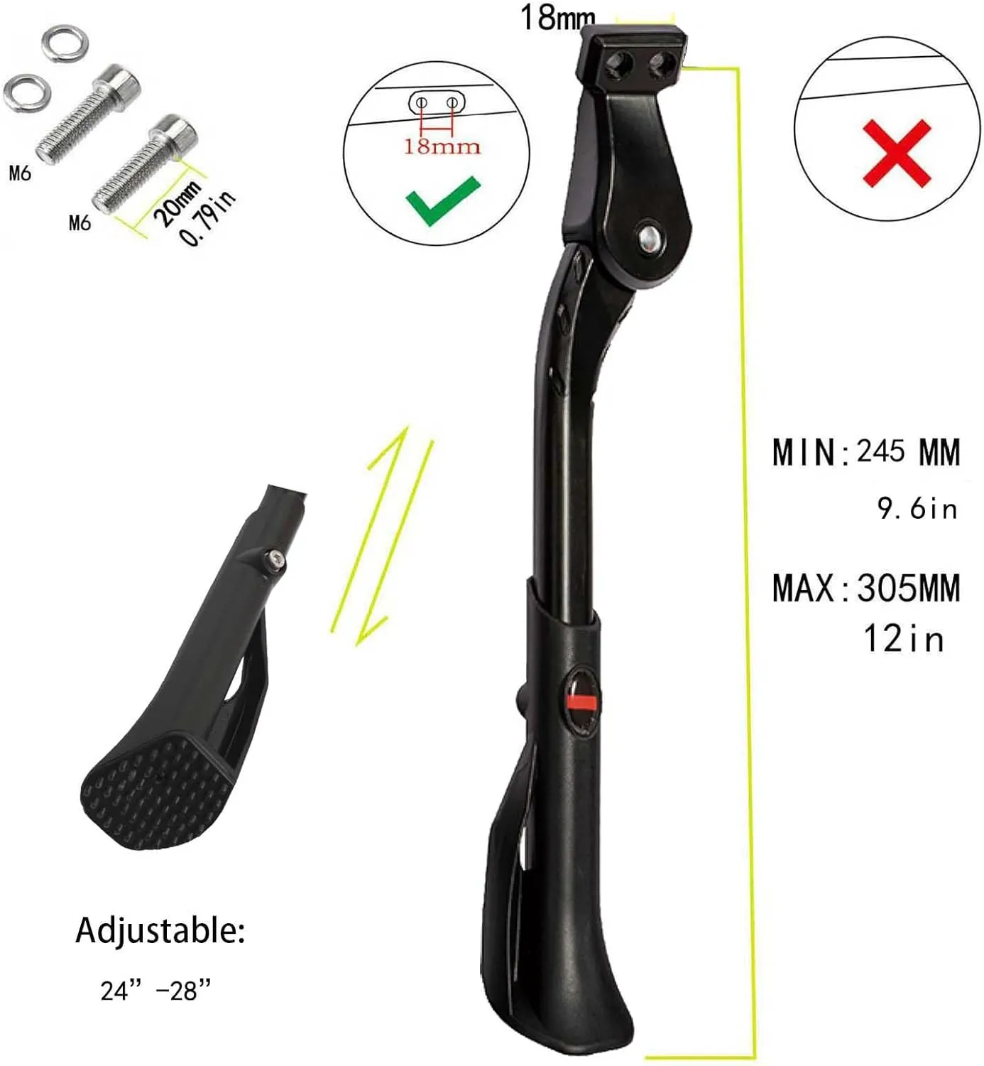 Bike Kickstand Aluminium Adjustable Center Bicycle Kickstand suitable Rear Side Bicycle Kickstand Fit for 26" 27.5" 29" 700C Bike Kick Stand for Bicycles Kickstand