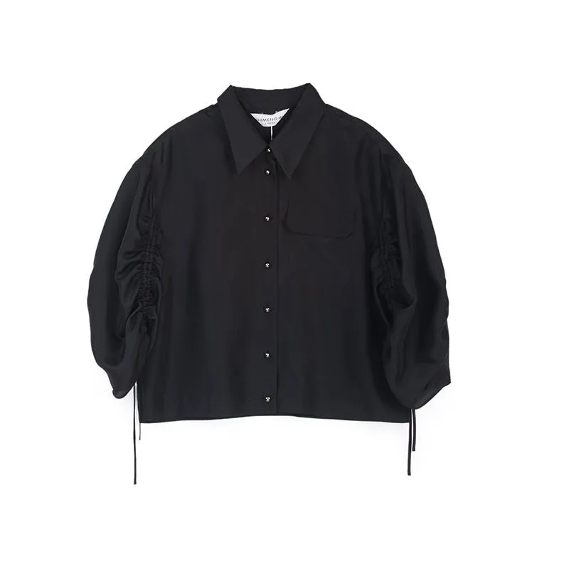 Black Lantern Sleeve Drawstring Shirt