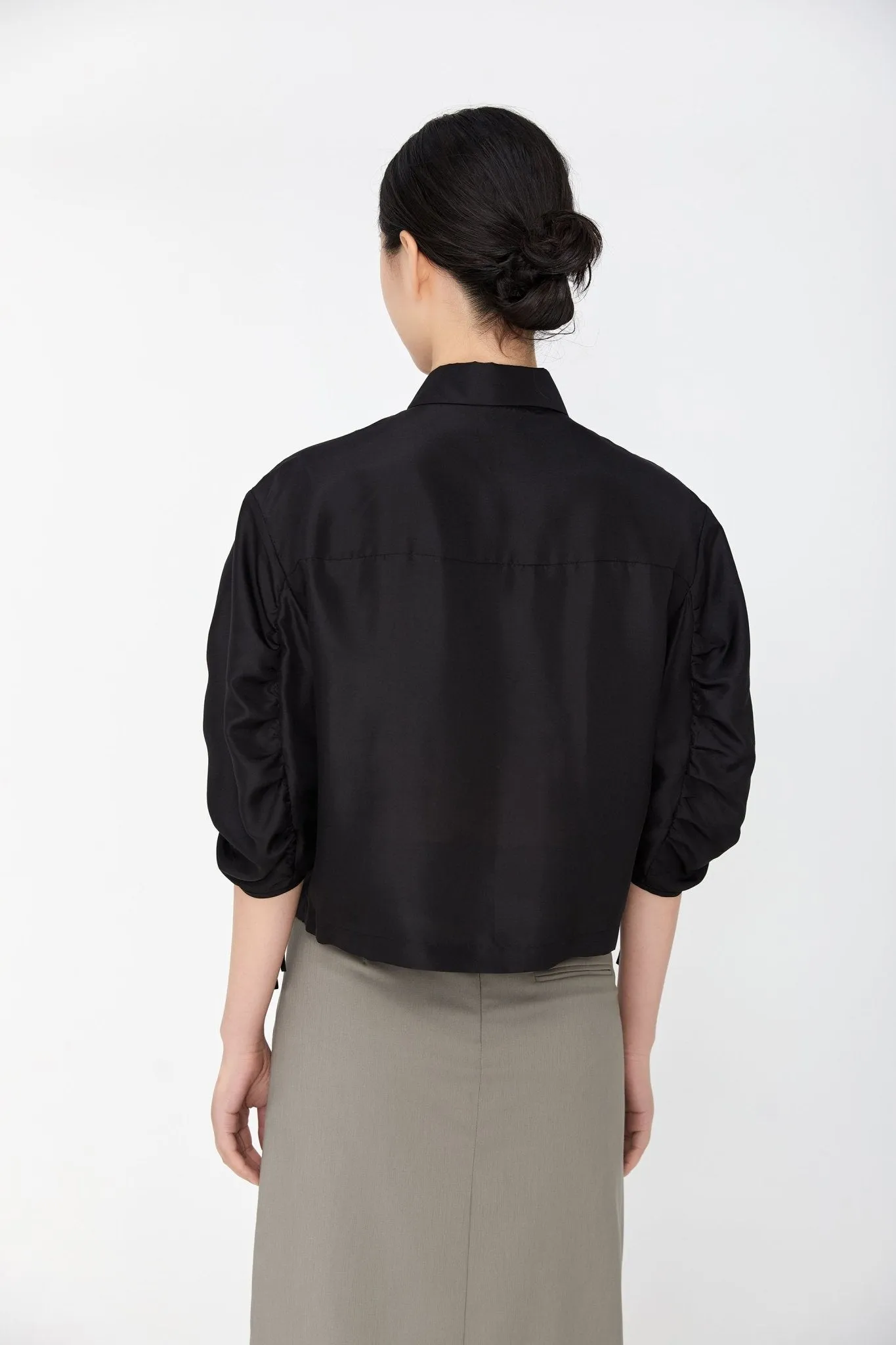 Black Lantern Sleeve Drawstring Shirt