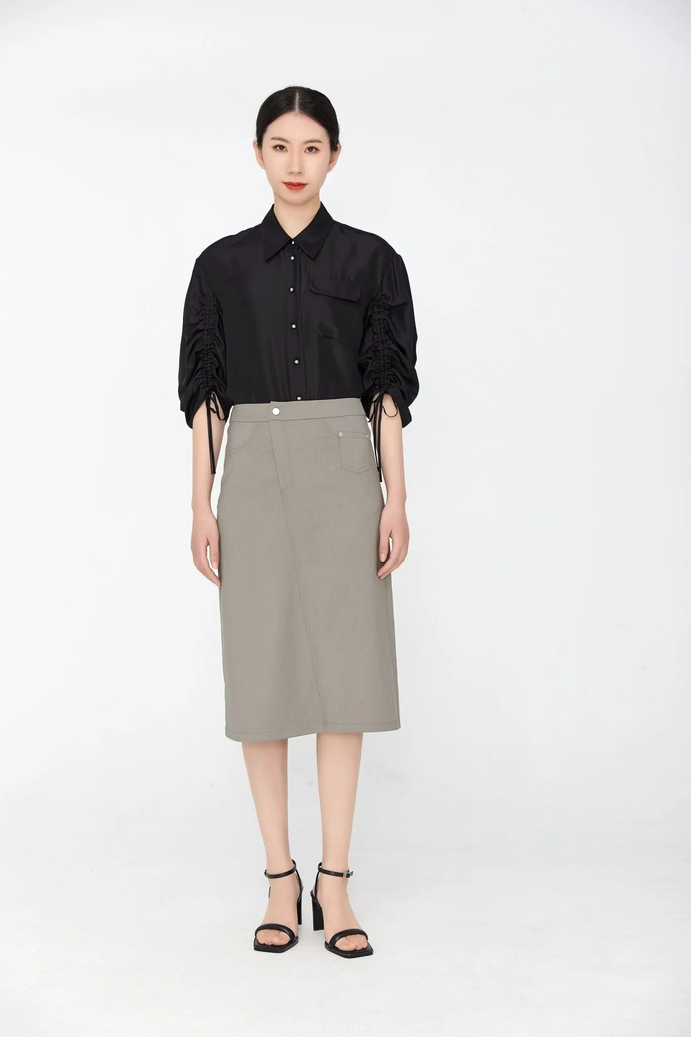 Black Lantern Sleeve Drawstring Shirt