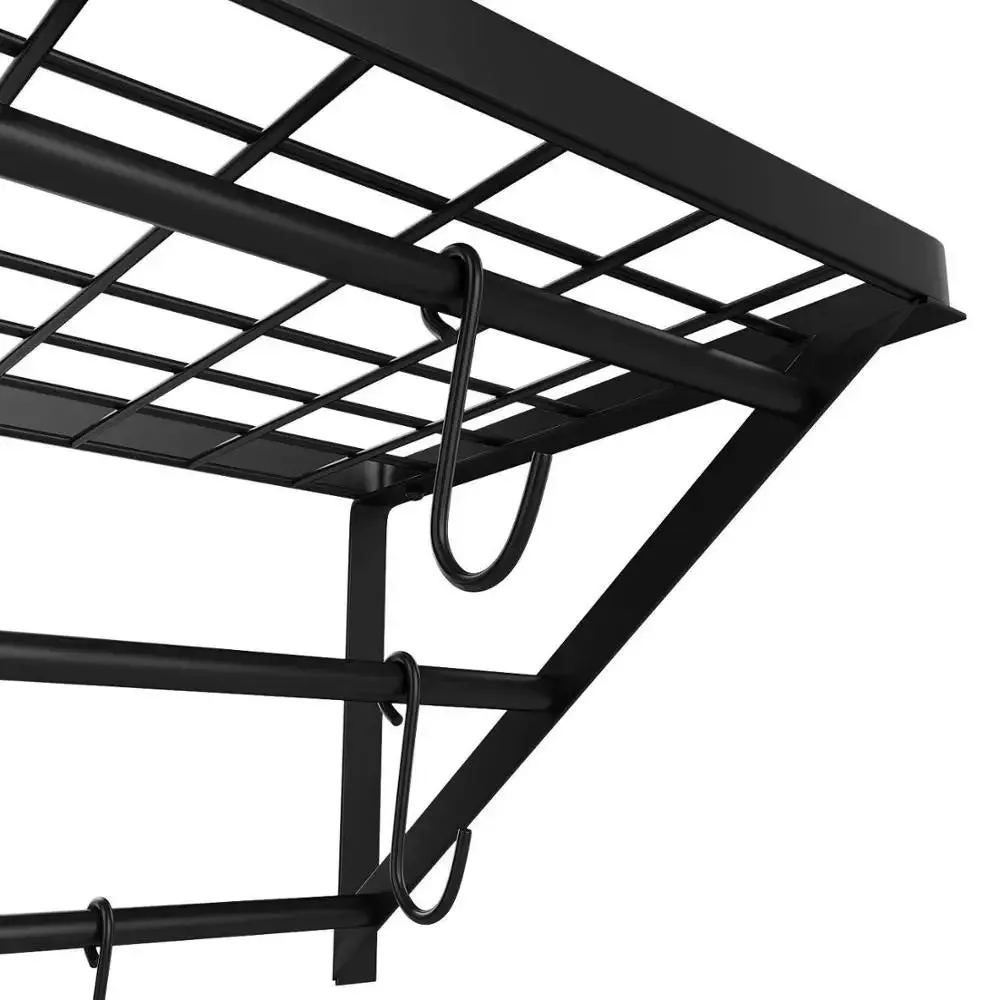 Black Mounted Kitchen Pot Rack with 12 Hanging Hooks