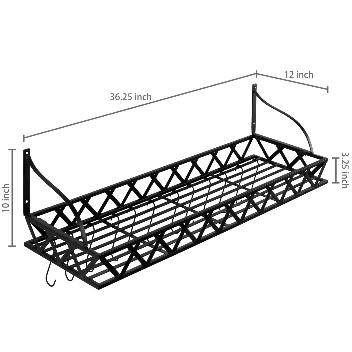 Black Mounted Kitchen Pot Rack with 12 Hanging Hooks