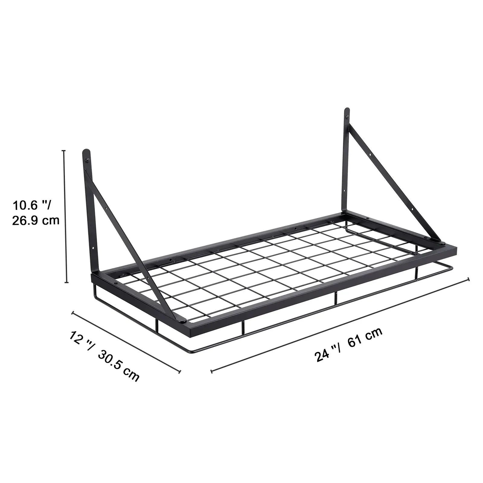 Black Mounted Kitchen Pot Rack with 12 Hanging Hooks
