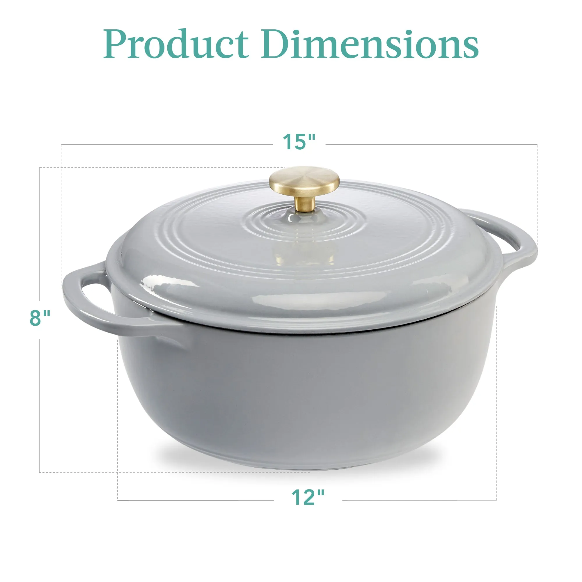 Cast-Iron Dutch Oven Kitchen Cookware w/ Enamel, Handles - 7.5qt