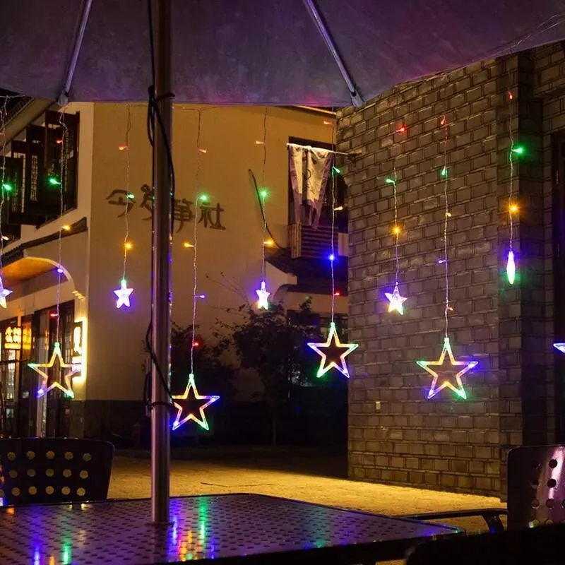 Christmas LED Stars Curtain Lights Stars 138 LED Curtain String Lights Memory Window Lights with 8 Modes  Christmas, Party,Patio Garden