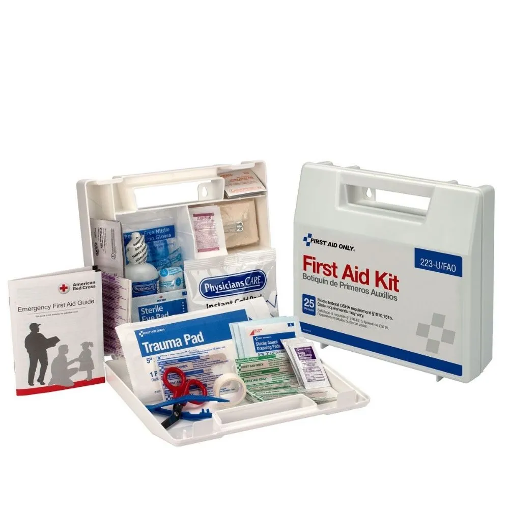 First Aid Only 223-U/FAO 25 Person First Aid Kit, Plastic Case with Dividers