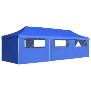 Folding Pop-up Party Tent with 8 Sidewalls 3x9 m Blue