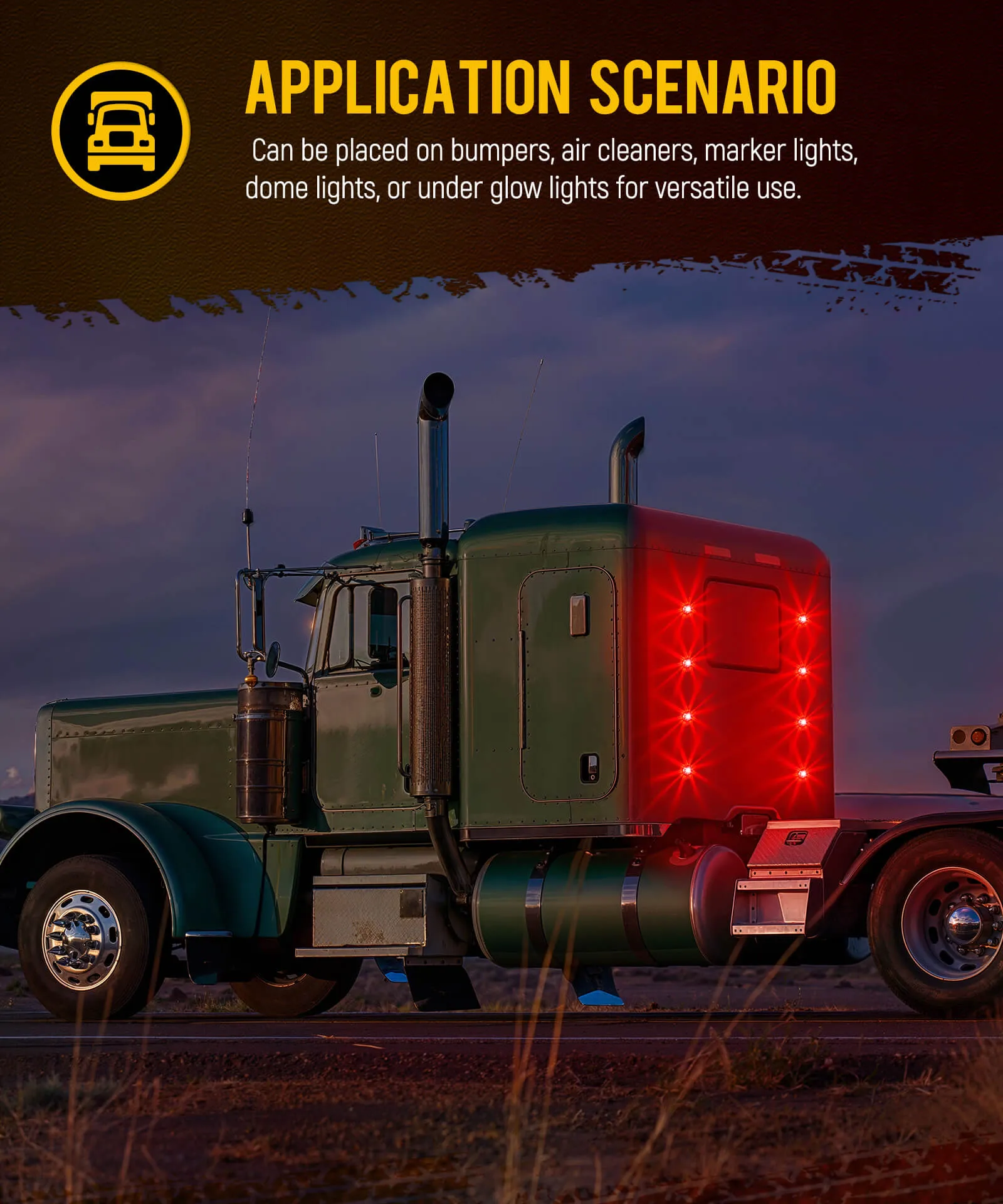 Glass Watermelon Lights Clear Lens Red LED Side Marker Turn Signal Lights with Bezel Replacement for Kenworth Peterbilt Freightliner Truck