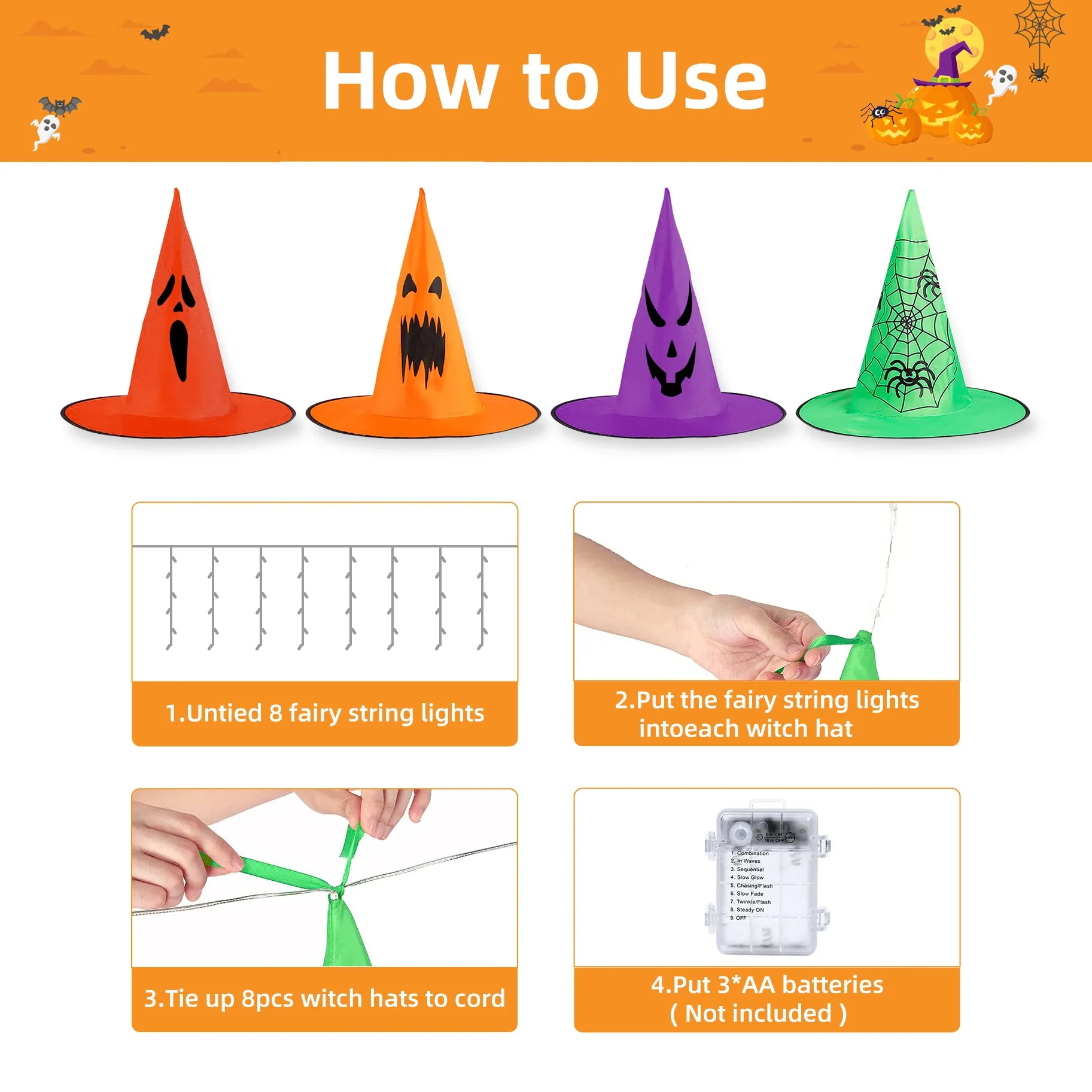 Halloween Witch Hat String Light for Outdoor Garden Patio Tree