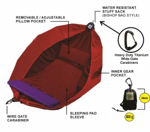 Hammock Adventurers Single 100% Parachute Material Deep Red
