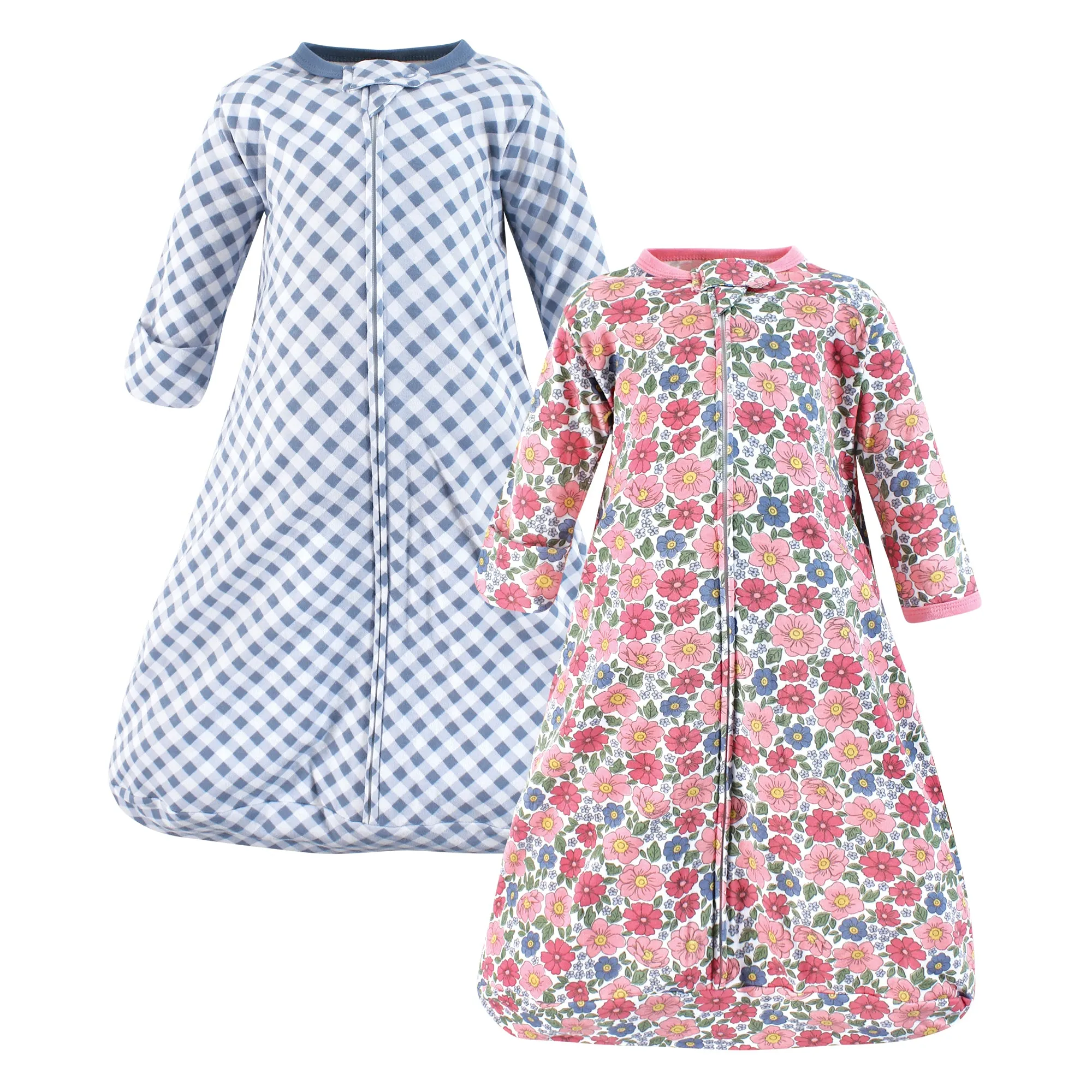 Hudson Baby Cotton Long-Sleeve Wearable Sleeping Bag, Sack, Blanket, Pink Blue Pretty Floral