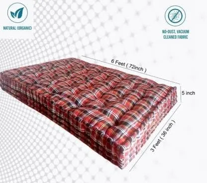 IMSMARTMART Heavy Border Plus 5 inch Single Cotton MattressSoft Cotton Multicolor Mattress Gadda Single Bed Ideal Travel, Home, Dabha, Hotel, Marriage Hall (L x W: 72 inch x 36 inch)