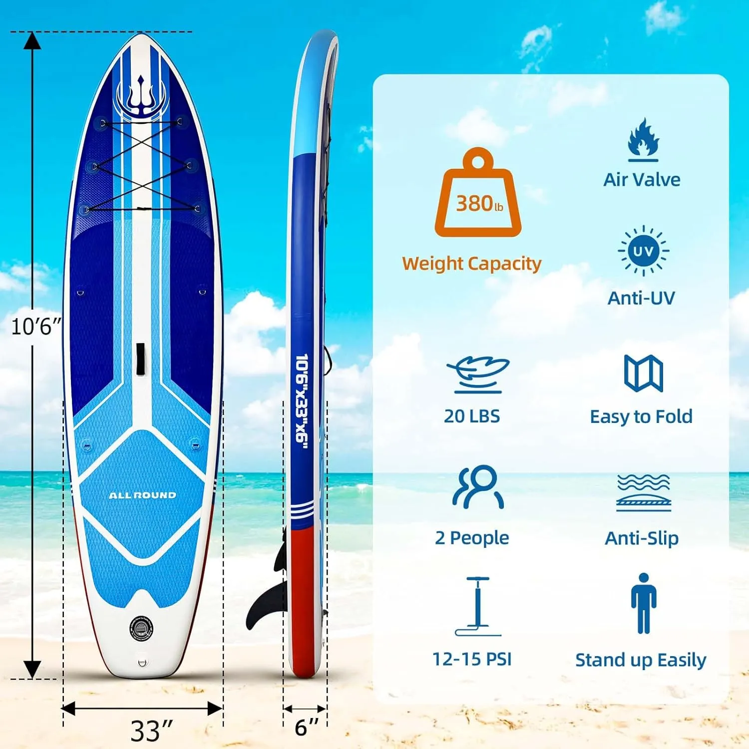 Inflatable Stand Up Paddle Boards, 10 Ft 6 in with Paddle Board Accessories, 33" Wide Stable Design, Non-Slip Comfort Deck for Youth & Adults