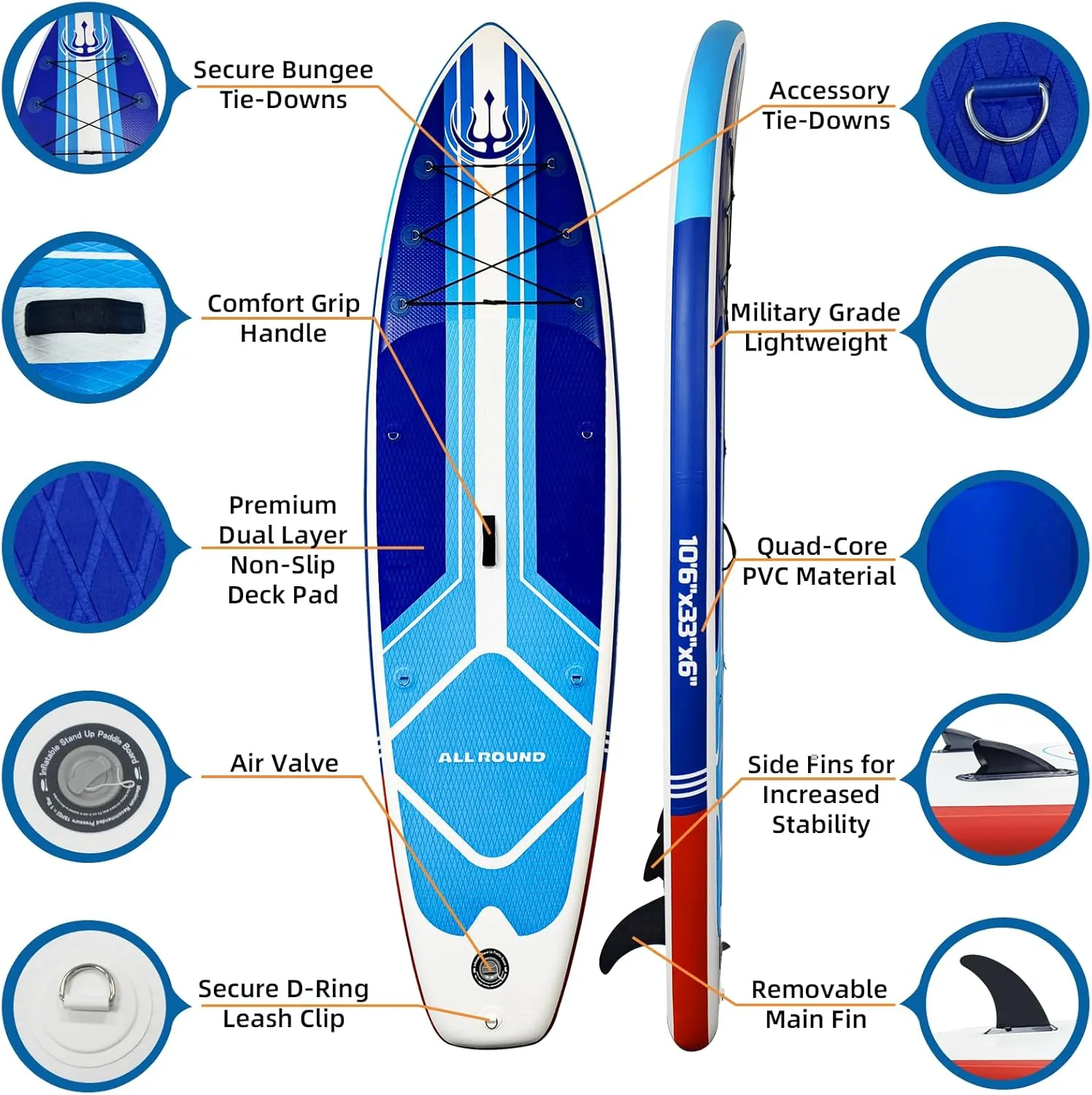 Inflatable Stand Up Paddle Boards, 10 Ft 6 in with Paddle Board Accessories, 33" Wide Stable Design, Non-Slip Comfort Deck for Youth & Adults