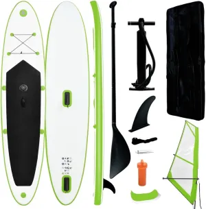 Inflatable Stand Up Paddleboard with Sail Set Green and White-827
