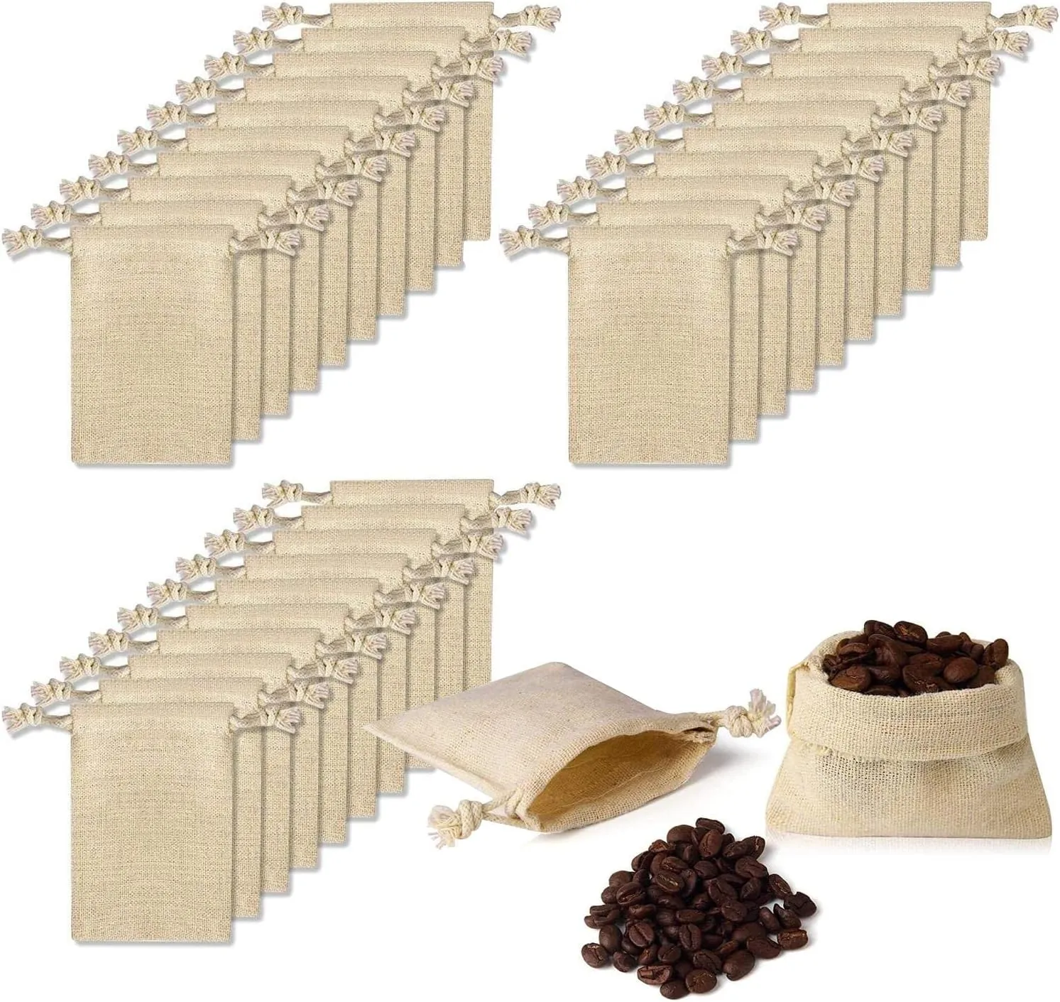 JIAKAI Pack of 30pcs 3x3.7Inch Double Drawstring Cotton Cloth Bag for Small Jewelry Bracelet Beads Spice Gift Bags